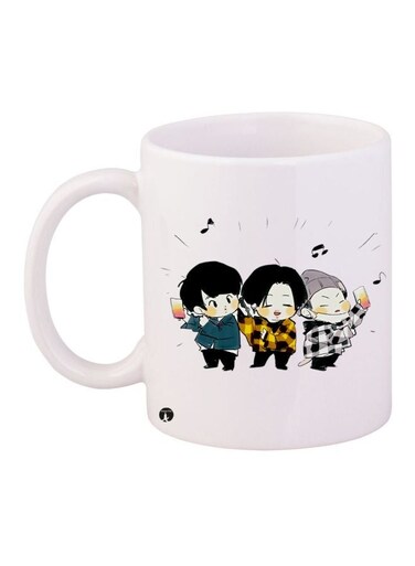 Cartoon Printed Coffee Mug White/Black/Yellow 11ounce