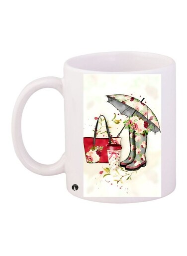 Printed Coffee Mug White/Pink/Green 11ounce