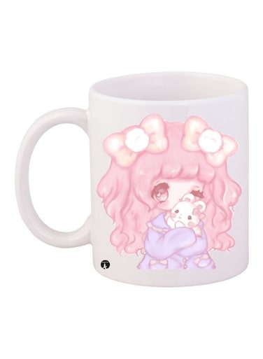 Cartoon Girl Printed Coffee Mug White/Pink/Purple 11ounce