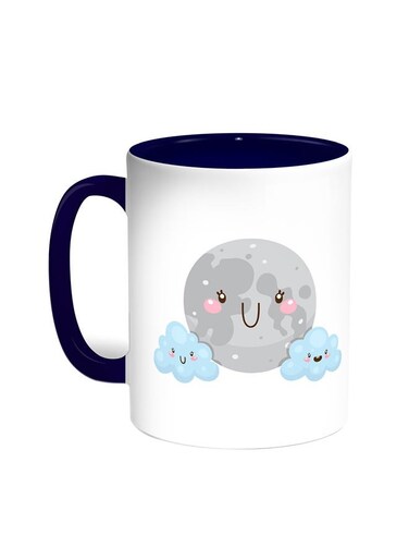 Cartoon - Moon And Clouds Printed Coffee Mug Blue/White 11ounce