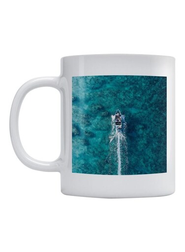 Ship Printed Ceramic Mug White/Blue