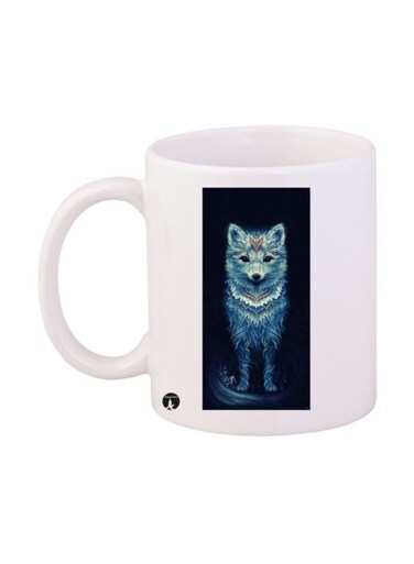 Wolf Printed Mug White/Black/Blue Standard Size