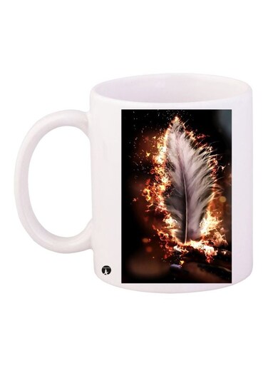 Feather Printed Coffee Mug White/Brown/Grey