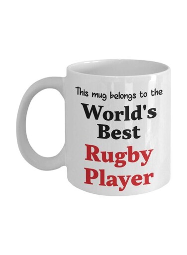 This Mug Belongs To The World's Best Rugby Player Printed Coffee Mug White/Black/Red 8x9.5x8cm