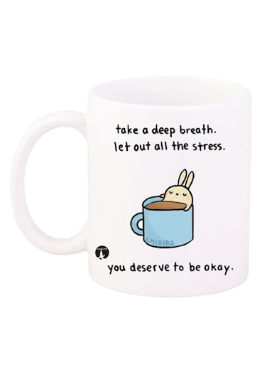 Printed Coffee Mug White/Black/Blue 12ounce