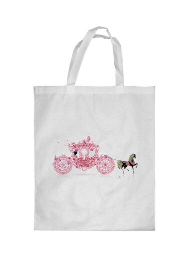 Princess Carriage Printed Shopping Bag White