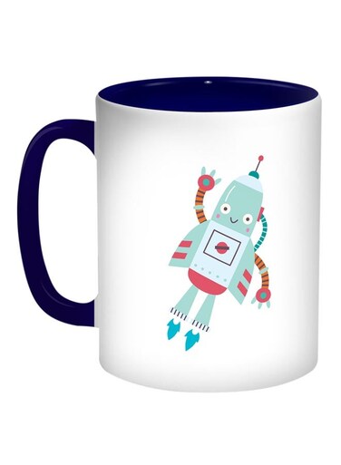Cartoon Fees Space Shuttle Printed Coffee Mug Blue/White/Red