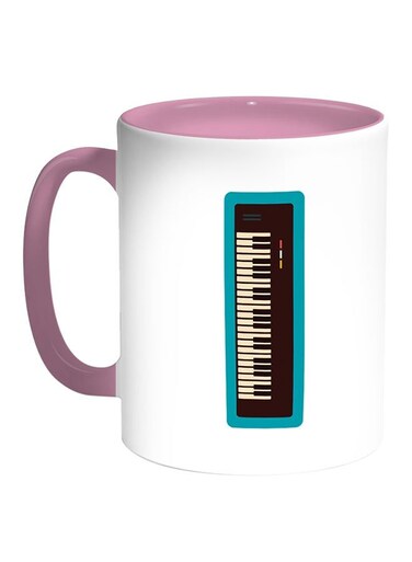 Musical Instrument Piano Printed Coffee Mug White/Pink 11ounce