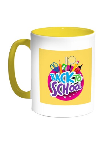 Back To School Printed Coffee Mug Yellow/White/Pink