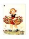 Girl With Flower Bucket Themed Metallic Plate Yellow/Red/Brown 20x15cm