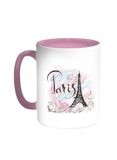Romantic - Eiffel Tower Printed Coffee Mug Pink/White 11ounce