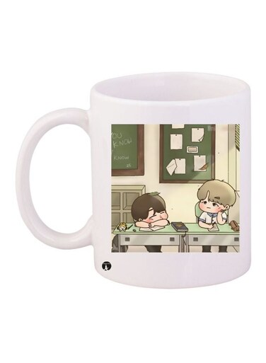 Cartoon Printed Coffee Mug White/Beige/Green 11ounce