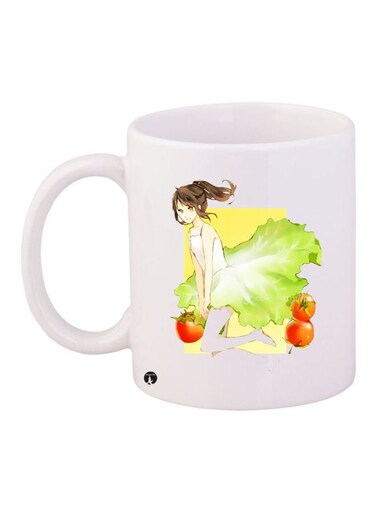 Anime Girl Printed Coffee Mug White/Green/Beige