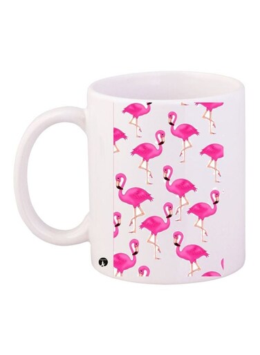 Flamingo Printed Coffee Mug White/Pink/Beige 11ounce