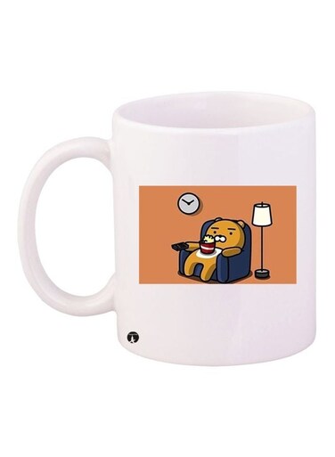 Cartoon Printed Coffee Mug White/Brown/Blue 11ounce