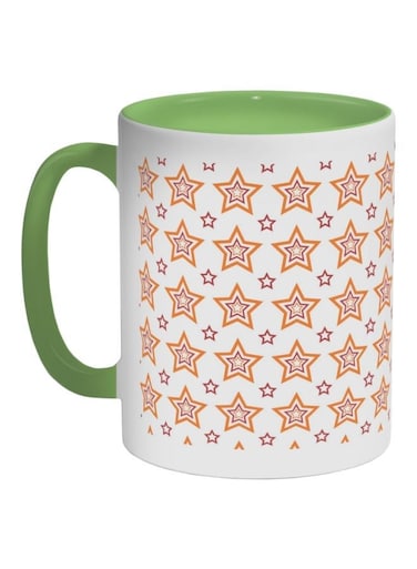 Small And Large Stars Printed Coffee Mug Green/White/Orange 325ml