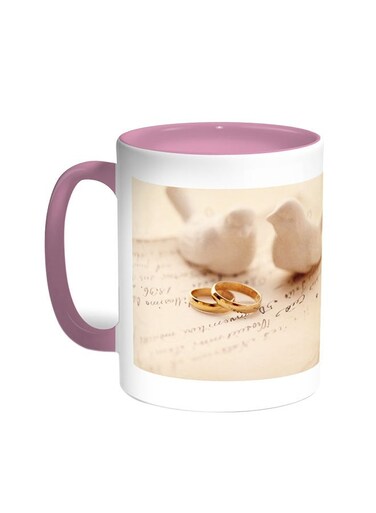 Engagement Rings Printed Coffee Mug Pink/White 11ounce
