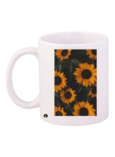 Sunflower Printed Coffee Mug White/Yellow/Green 11ounce