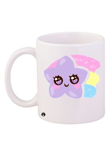 Star Printed Coffee Mug White/Purple/Yellow 11ounce