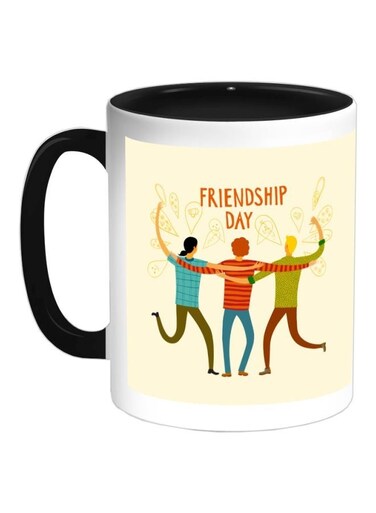 Happy Friendship Day Printed Coffee Mug Black/Beige/Red 325ml