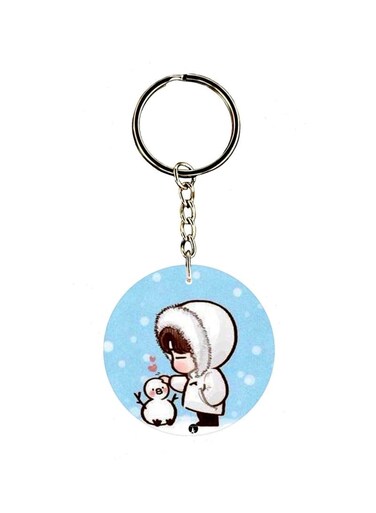 Cartoon Boy Printed Dual Sided Keychain