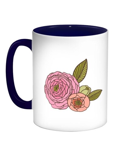 Fees Roses Printed Coffee Mug White/Pink/Blue 11ounce