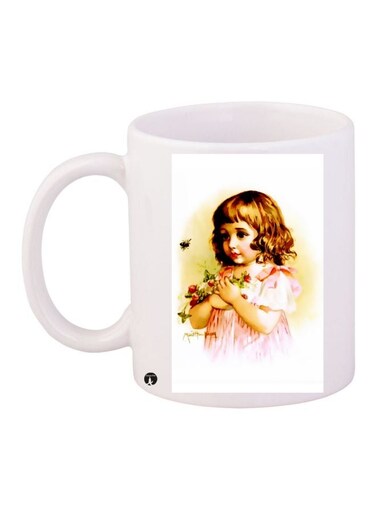 Little Girl Printed Coffee Mug White/Brown/Pink 11ounce