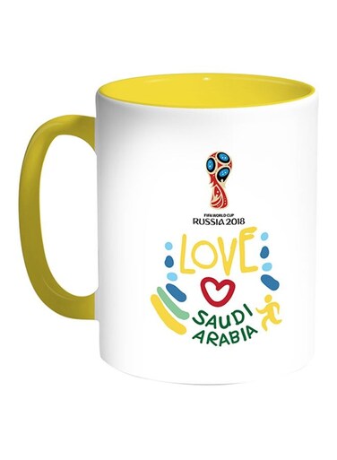 FIFA World Cup 2018 I Love Saudi Arabia Printed Coffee Mug White Yellow 11 ounce