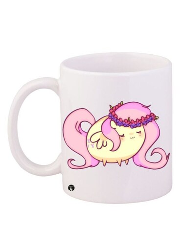 Cartoon Printed Coffee Mug White/Yellow/Pink 11ounce