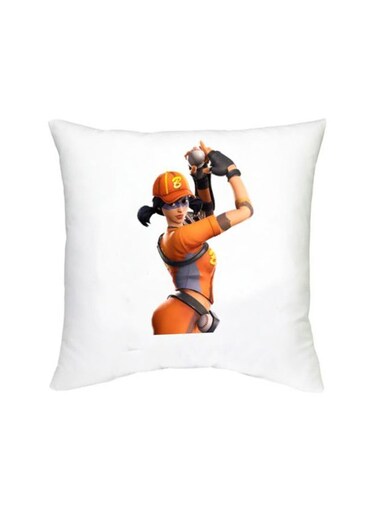 Fortnite Printed Decorative Cushion White/Orange/Black 16x16inch