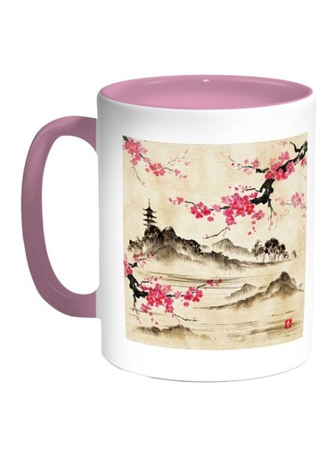 China's Countryside Printed Coffee Mug Pink/Beige/Black 11ounce