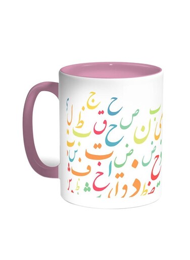 Arabic Letters Printed Coffee Mug Pink/White 11ounce
