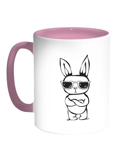 Cartoon Drawings - Rabbits Printed Coffee Mug White/Pink 11ounce