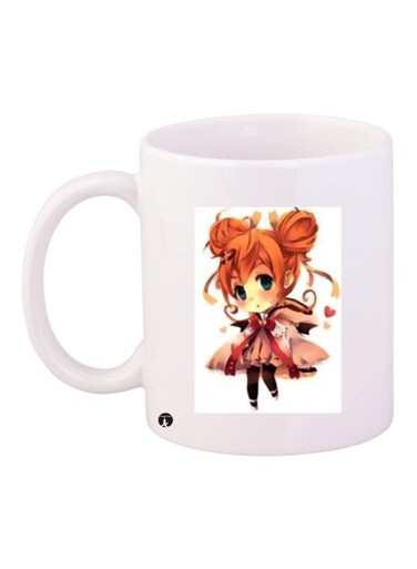 Cartoon Girl Printed Coffee Mug White/Orange/Brown