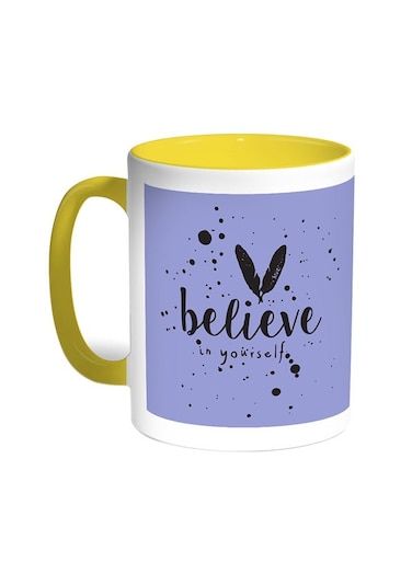 Believe In Yourself Printed Coffee Mug Yellow/White 11ounce