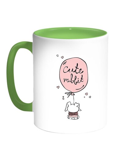Cartoon Drawings - Rabbits Printed Coffee Mug White/Green 11ounce