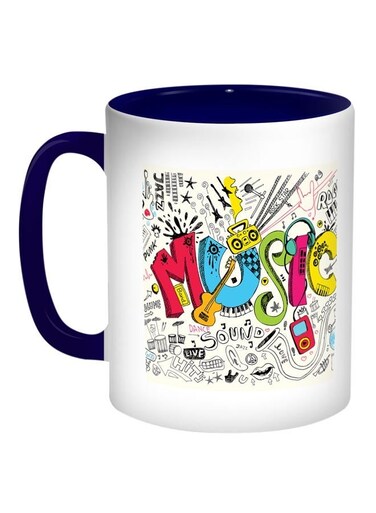 Musical Instruments Printed Coffee Mug Blue/White/Yellow 11ounce
