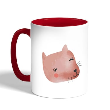 Happy Cat Printed Coffee Mug, Red 11 Ounce