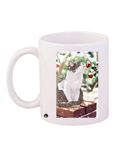 Cat Printed Coffee Mug White/Green/Brown