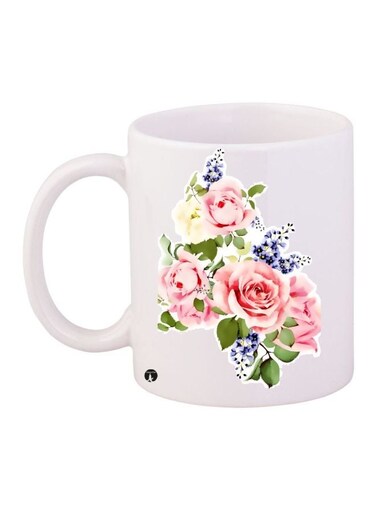 Flower Printed Coffee Mug White/Pink/Yellow 11ounce