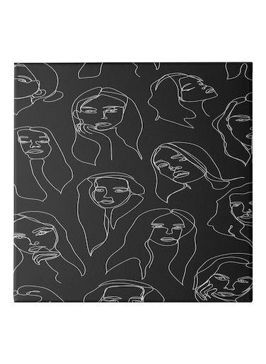 Drawing Girl Abstract Themed Canvas Painting With Frame Black/White 50x50cm