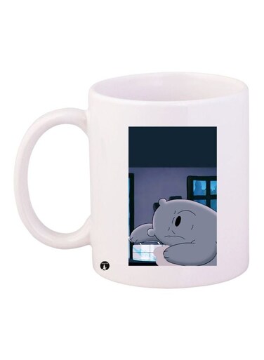 Cartoon Printed Coffee Mug White/Grey/Blue 11ounce