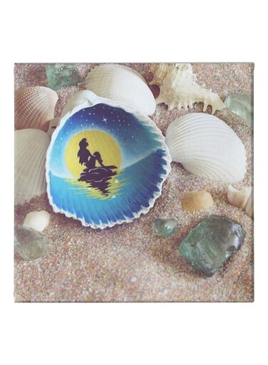 Mermaid On Snail Shell Themed Canvas Wall Painting With Frame Beige/White/Blue 50x50cm