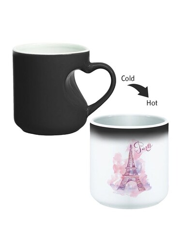 Romantic - Paris Printed Magic Coffee Mug With Inner Heart Handle Black 11ounce