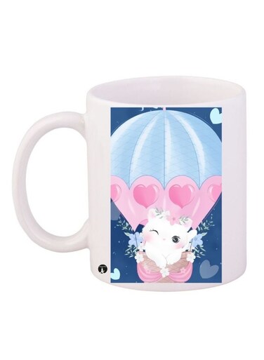 Cartoon Printed Coffee Mug White/Pink/Blue 11ounce