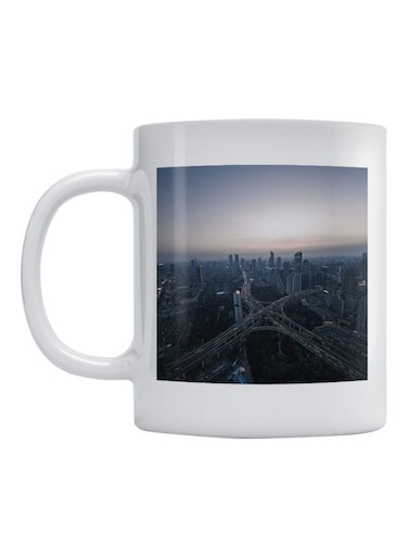 Cityscape Printed Ceramic Mug White/Blue