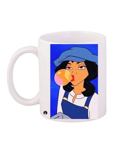 Cartoon Printed Coffee Mug White/Blue/Brown 11ounce