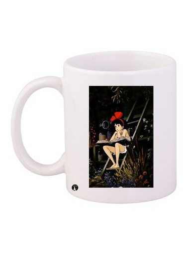 Anime Printed Coffee Mug White/Black/Beige 11ounce