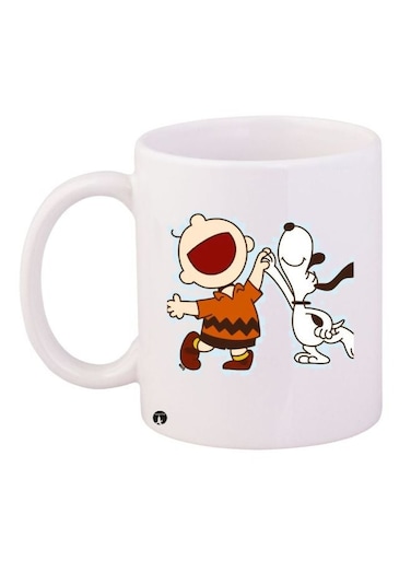 Snoopy Printed Coffee Mug White/Brown/Beige 11ounce
