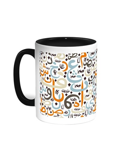 Arabic Coloured Letters Printed Coffee Mug Black/White 11ounce